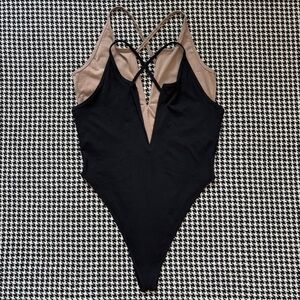 4/$16 | Bodysuit Bundle | Black + Tan Deep V-neck